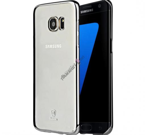 Луксозен твърд гръб Baseus Glitter Case за Samsung S7 G930 - прозрачен / тъмно сив кант