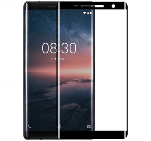 3D full cover Tempered glass Full Glue screen protector Nokia 8 Sirocco / Извит стъклен скрийн протектор с лепило от вътрешната страна за Nokia 8 Sirocco - черен