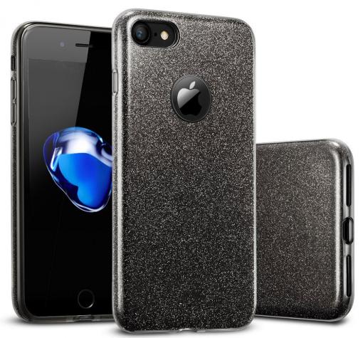 Силиконов калъф / гръб / TPU за Apple iPhone 6 / iPhone 6S - черен / брокат