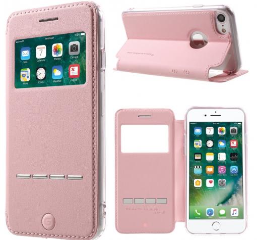 Оригинален кожен калъф Flip тефтер G-Case Sense Series със стойка за Apple iPhone 7 - розов