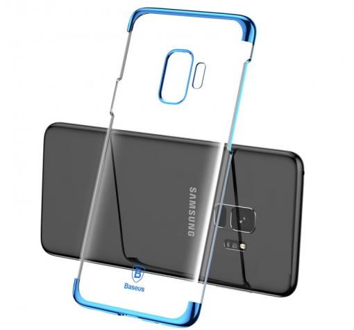 Луксозен твърд гръб Baseus Glitter Case за Samsung S9 G960 - прозрачен / син кант