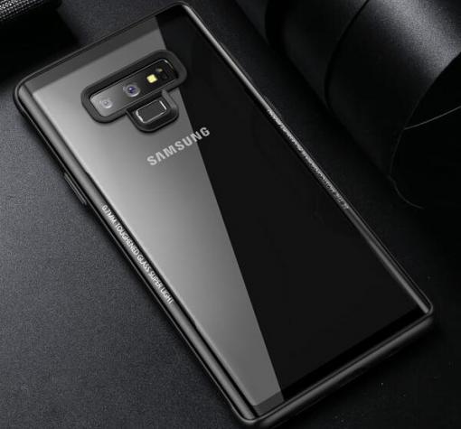 Луксозен стъклен твърд гръб EDIVIA GLASS за Samsung Note 9 - прозрачен / черен кант