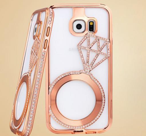Луксозен твърд гръб FTV с камъни Swarovski за Samsung S6 Edge G925 - розов / Rose Gold