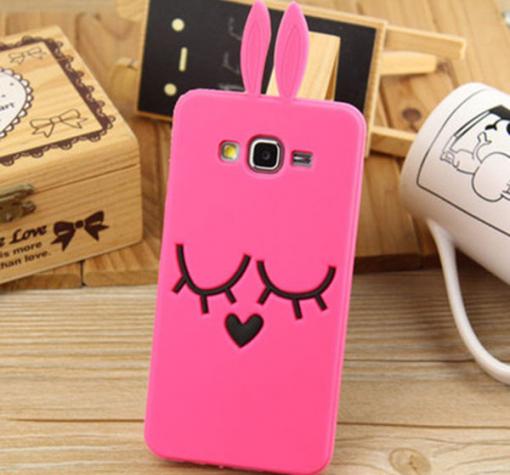 Силиконов калъф / гръб / TPU 3D за Samsung J3 / J3 2016 J320 - розов / Face / заешки ушички