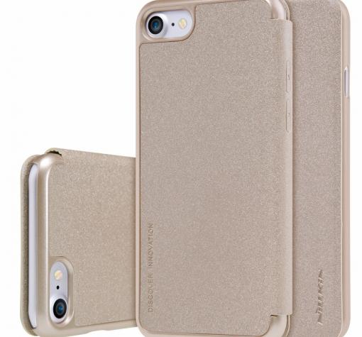 Луксозен кожен калъф Flip тефтер NILLKIN Sparkle за Apple iPhone 7 - златист