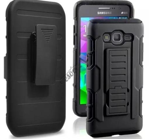 Удароустойчив калъф със стойка от 2 части за Samsung J7 J700 - черен