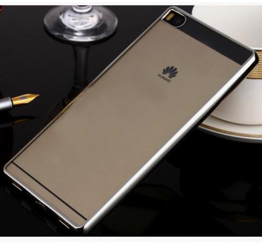Луксозен силиконов гръб TPU за Huawei Ascend P8 Lite / Huawei P8 Lite - прозрачен / сребрит