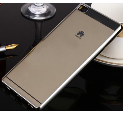 Луксозен твърд гръб за Huawei Ascend P8 Lite / Huawei P8 Lite - прозрачен / сребрист кант