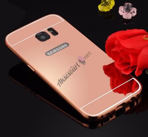 Луксозен алуминиев бъмпер с твърд гръб за Samsung A5 2016 A510 - огледален / Rose Gold