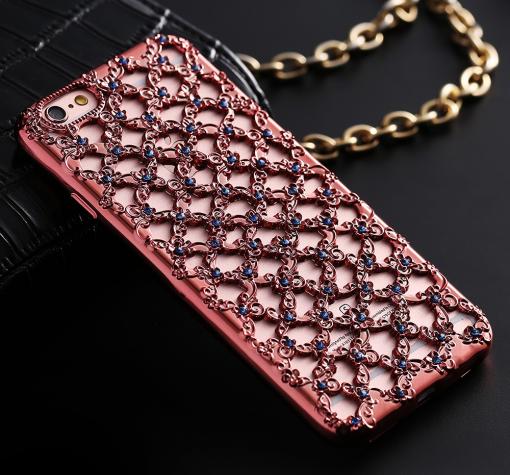 Луксозен силиконов калъф / гръб / TPU 3D с камъни за Huawei P8 Lite - Rose Gold / сини камъни / плетеница