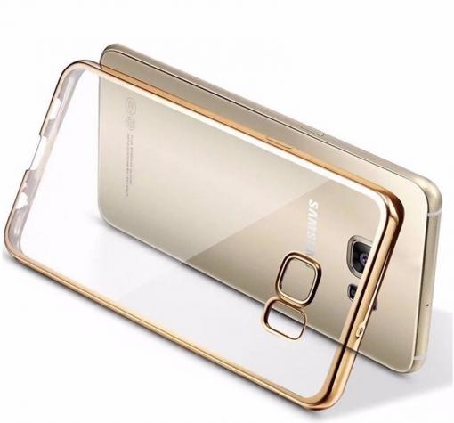 Луксозен силиконов гръб TPU за Samsung S6 Edge G925 - прозрачен / златист