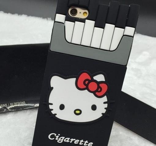 Силиконов калъф / гръб / TPU 3D Hello Kitty Series за Apple iPhone 6 / 6S - Cigarette / черен