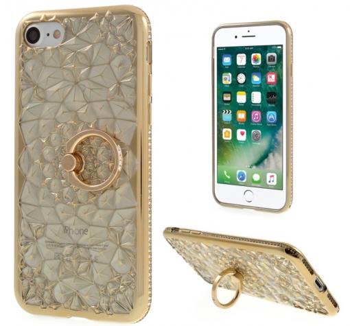Луксозен силиконов калъф / гръб / SHENGO със стойка TPU 3D с камъни за Apple iPhone 6 / iPhone 6S - прозрачен / фигури / златист кант