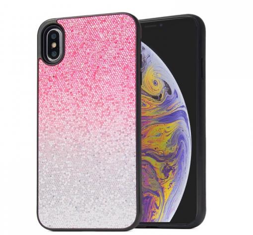 Луксозен силиконов гръб с камъни за Apple iPhone 11 Pro 5.8" - розово и сребристо / преливащо