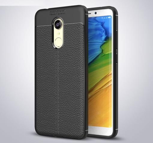 Луксозен силиконов калъф / гръб / TPU за Xiaomi Redmi 5 Plus - черен / имитиращ кожа