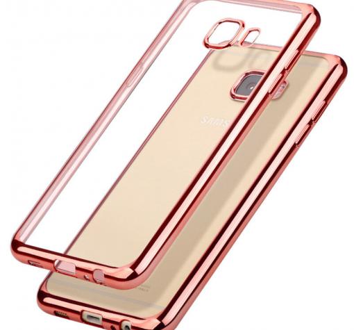 Луксозен силиконов гръб TPU за Samsung A3 2017 A320 - прозрачен / Rose Gold кант