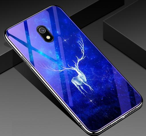 Луксозен стъклен твърд гръб със силиконов кант за Xioami Redmi 8A - бял елен