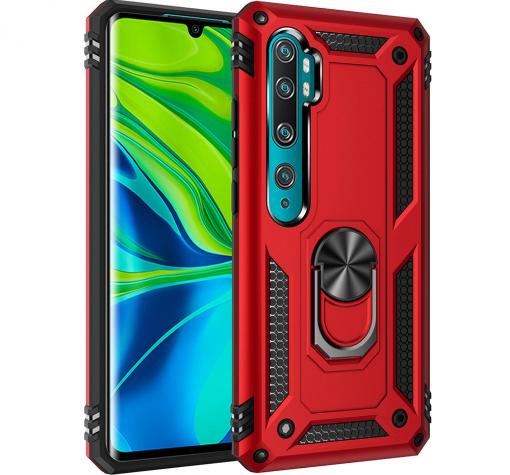 Силиконов гръб TPU Hybrid Magnetic Finger Ring Car Holder за Xiaomi Mi Note 10 Lite - червен