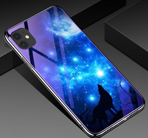 Луксозен стъклен твърд гръб със силиконов кант за Apple iPhone 11 6.1" - синьо съзвездие