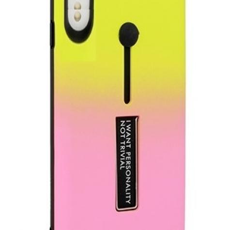 Луксозен гръб Vennus Hybrid Armor със стойка за Huawei P20 Lite - преливащ / жълто и розово