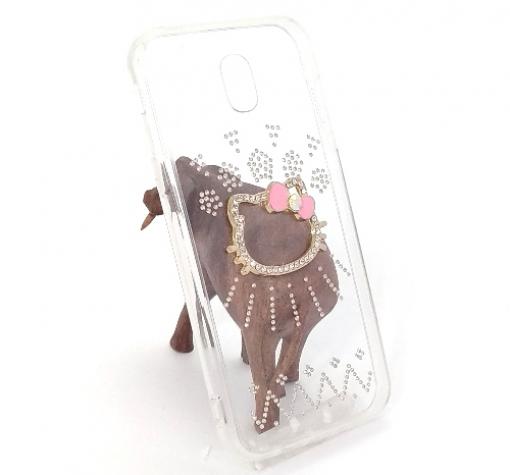 Tвърд гръб и камъни със силиконов кант за Samsung J5 2017 J530 - прозраен / Hello Kitty