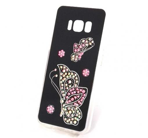 Луксозен силиконов калъф / гръб / с камъни за Samsung S8 G950 - черен / Butterflies
