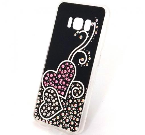 Луксозен силиконов калъф / гръб / с камъни за Samsung S8 G950 - черен / Hearts
