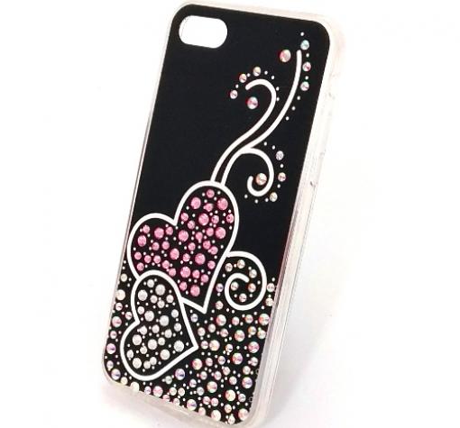 Луксозен силиконов калъф / гръб / с камъни за Apple iPhone 7 / iPhone 8 - черен / Hearts