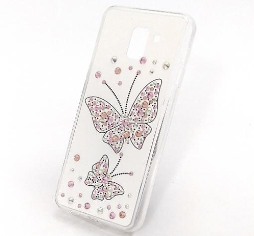 Луксозен силиконов калъф / гръб / с камъни за Samsung A6 2018 - бял / Butterflies