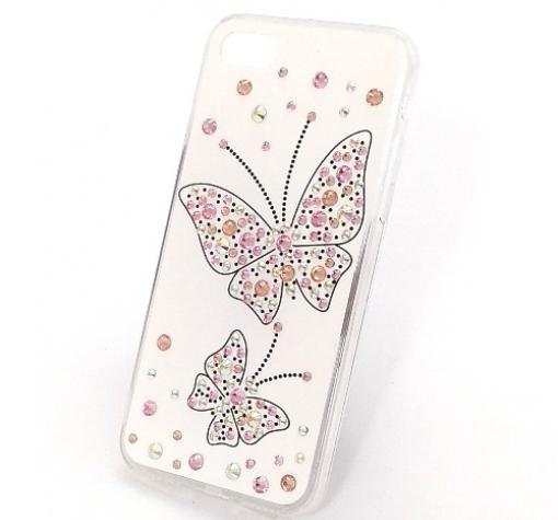 Луксозен силиконов калъф / гръб / с камъни за Apple iPhone 7 / iPhone 8 - бял / Butterflies