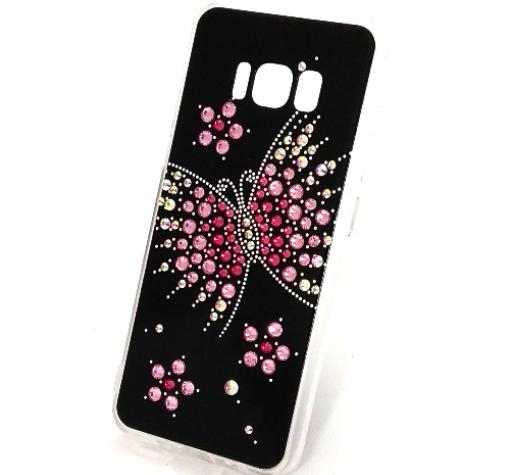 Луксозен силиконов калъф / гръб / с камъни за Samsung S8 G950 - черен / Grand Butterfly