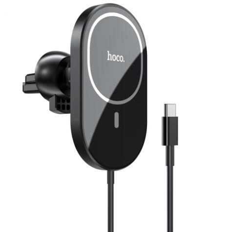 Магнитна стойка за кола с безжично зареждане Hoco CA90 Magnetic Wireless Charging / iPhone 12 Series - черна