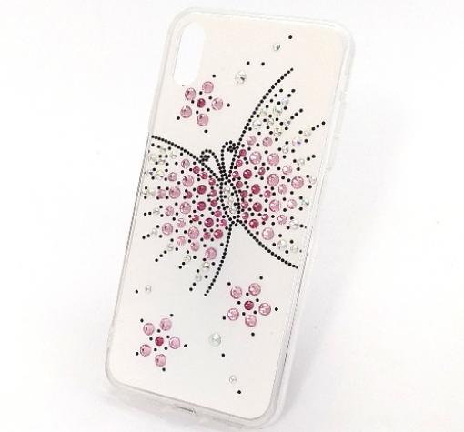 Луксозен силиконов калъф / гръб / с камъни за Apple iPhone XS Max - бял / Grand Butterfly