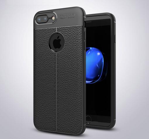 Луксозен силиконов калъф / гръб / TPU Auto Focus 360° + Nano Glass Protector за Apple iPhone 7 Plus / iPhone 8 Plus - черен / имитиращ кожа / лице и гръб