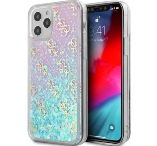 Оригинален кейс 3D case Guess Glitter Gradient Case за Apple iPhone 12 Pro Max 6.7'' - преливащ / розово и синьо