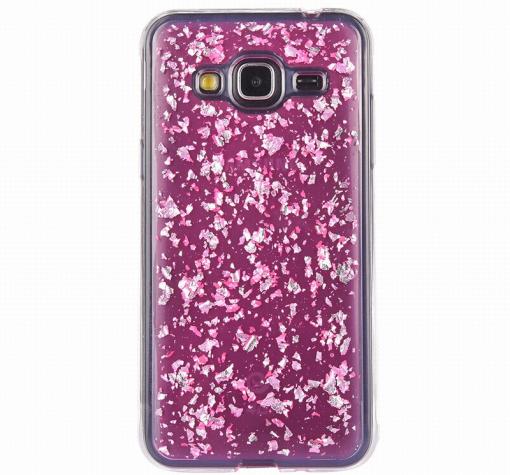 Силиконов калъф / гръб / TPU 3D за Samsung J3 / J3 2016 J320 - розов / прозрачен / блестящи стружки