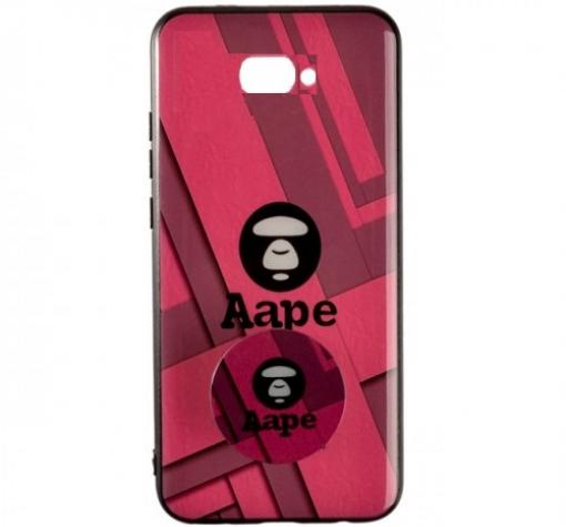 Луксозен силиконов калъф / гръб / TPU с Popsocket за Samsung J4 Plus 2018 - маймуна / червен