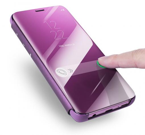 Луксозен калъф Clear View Cover с твърд гръб за Huawei Y5 2019 - лилав