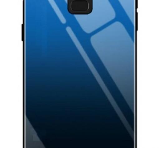 Луксозен стъклен твърд гръб за Samsung J6 Plus 2018 - преливащ / синьо и черно