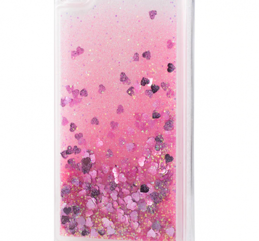 Луксозен твърд гръб 3D Water Case за Xiaomi Redmi 6A - прозрачен / течен гръб с брокат / сърца / розов