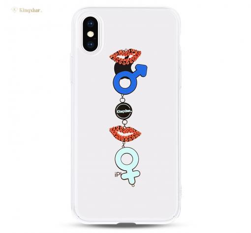 Луксозен твърд гръб Kingxbar с камъни SWAROVSKI за Apple iPhone X - прозрачен / Lips
