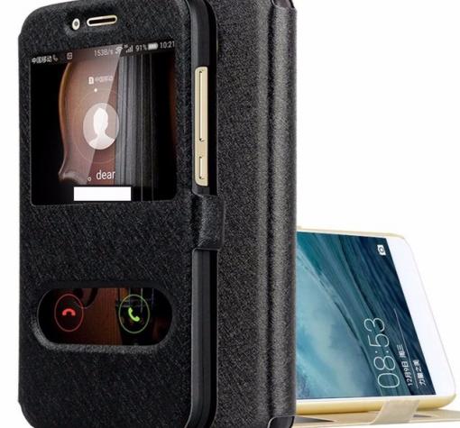 Кожен калъф Flip тефтер S-View със стойка за Huawei P20 - черен