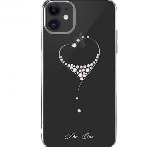 Луксозен твърд гръб KINGXBAR Swarovski Diamond за Apple iPhone 11 6.1'' - прозрачен със сребрист кант / сърце