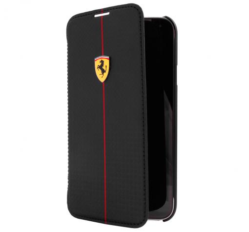 Оригинален кожен калъф Flip тефтер FERRARI за Apple iPhone 6 4.7'' - Carbon / черен