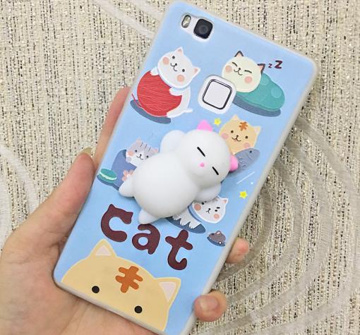 Луксозен силиконов калъф / гръб / TPU 4D Squishy за Huawei Honor 8 Lite - син / Cat