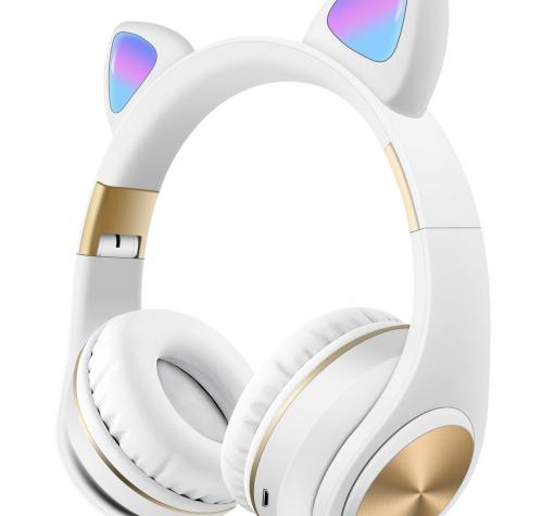 Стерео LED слушалки Bluetooth Cat Ear M1 / Wireless Headphones / безжични LED слушалки Cat Ear M1 - бели