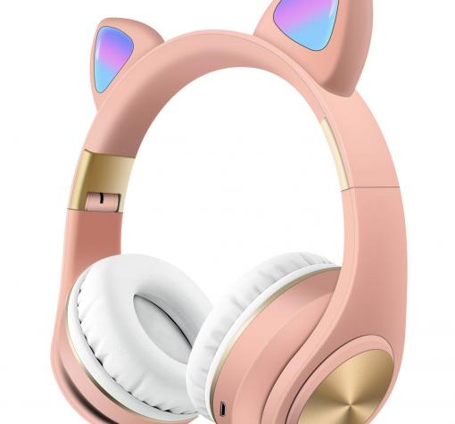 Стерео LED слушалки Bluetooth Cat Ear M1 / Wireless Headphones / безжични LED слушалки Cat Ear M1 - розови