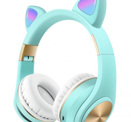 Стерео LED слушалки Bluetooth Cat Ear M1 / Wireless Headphones / безжични LED слушалки Cat Ear M1 - сини