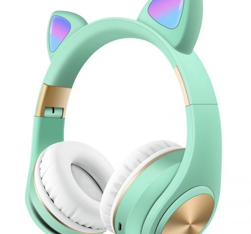 Стерео LED слушалки Bluetooth Cat Ear M1 / Wireless Headphones / безжични LED слушалки Cat Ear M1 - зелени