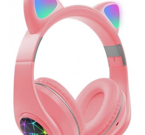 Стерео LED слушалки Bluetooth Cat Ear / Wireless Headphones / безжични LED слушалки Cat Ear M2 - розови